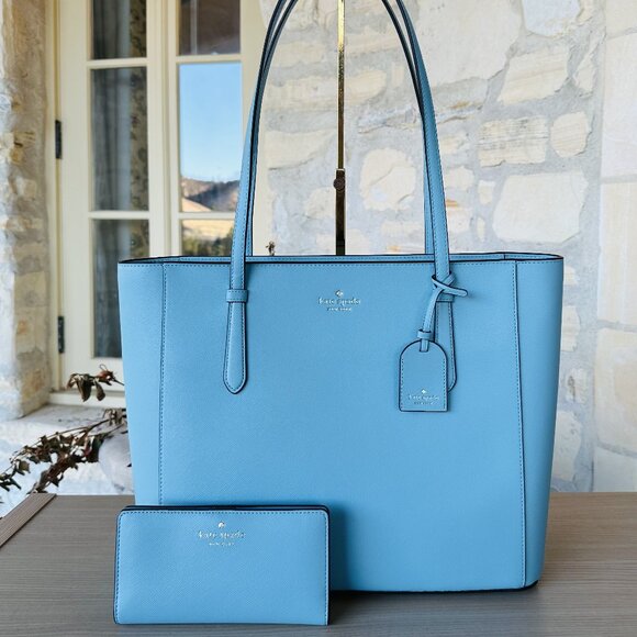 Kate Spade Schuyler MD Tote/ Saffiano PVC LG Bifold Wallet Option Smoky Blue NWT - Picture 1 of 10